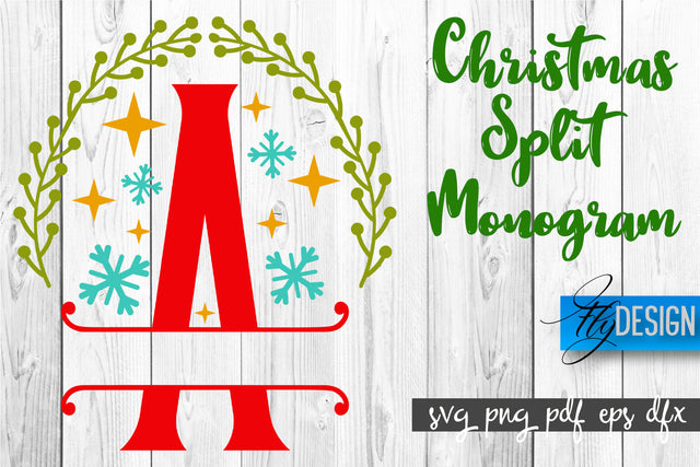 Christmas Split Monogram SVG | Xmas SVG | Christmas Alphabet SVG Fly Design 