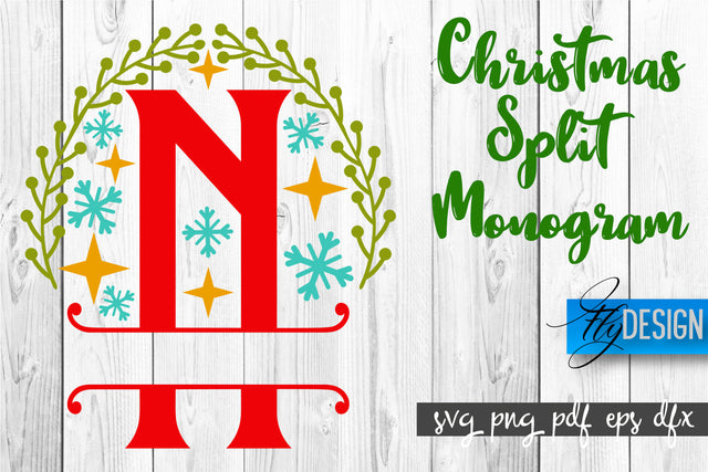 Christmas Split Monogram SVG | Xmas SVG | Christmas Alphabet SVG Fly Design 