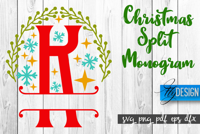 Christmas Split Monogram SVG | Xmas SVG | Christmas Alphabet SVG Fly Design 
