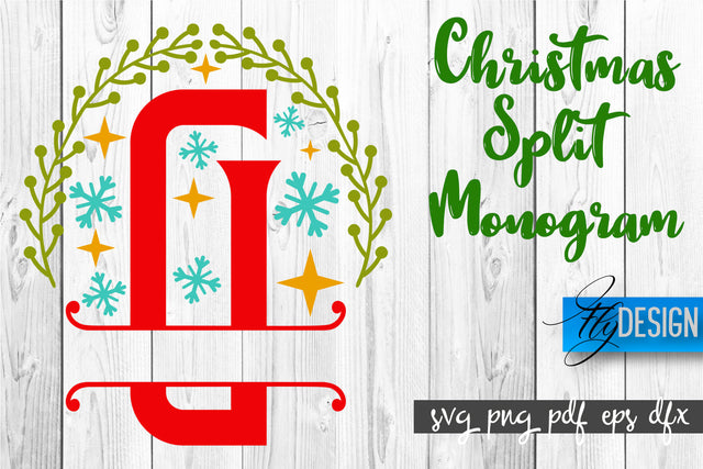 Christmas Split Monogram SVG | Xmas SVG | Christmas Alphabet SVG Fly Design 