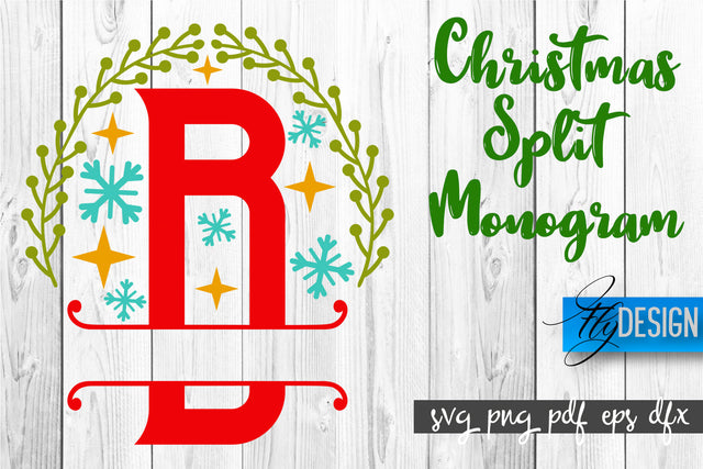 Christmas Split Monogram SVG | Xmas SVG | Christmas Alphabet SVG Fly Design 