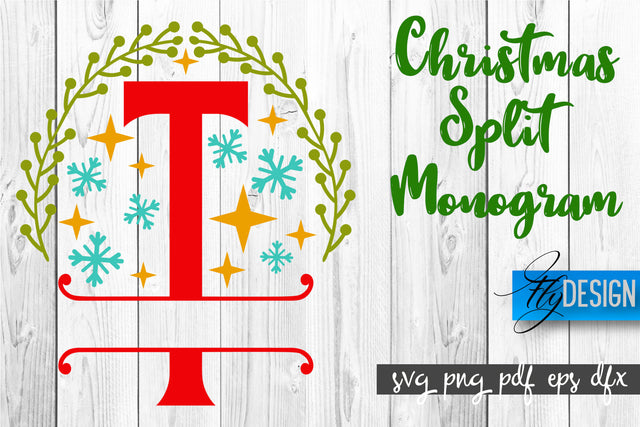 Christmas Split Monogram SVG | Xmas SVG | Christmas Alphabet SVG Fly Design 