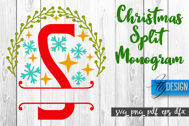 Christmas Split Monogram SVG | Xmas SVG | Christmas Alphabet SVG Fly Design 