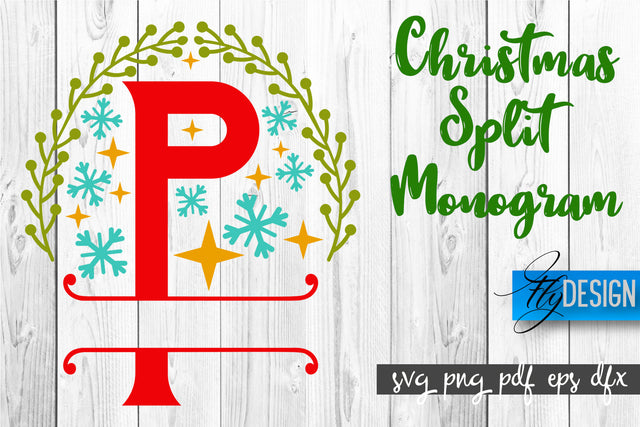 Christmas Split Monogram SVG | Xmas SVG | Christmas Alphabet SVG Fly Design 