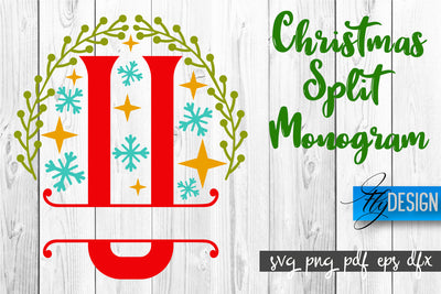 Christmas Split Monogram SVG | Xmas SVG | Christmas Alphabet SVG Fly Design 