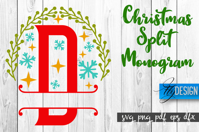 Christmas Split Monogram SVG | Xmas SVG | Christmas Alphabet SVG Fly Design 