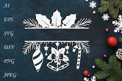 Christmas split svg, Holiday monogram frame, Winter, Family name monogram SVG AnastasiyaArtDesign 