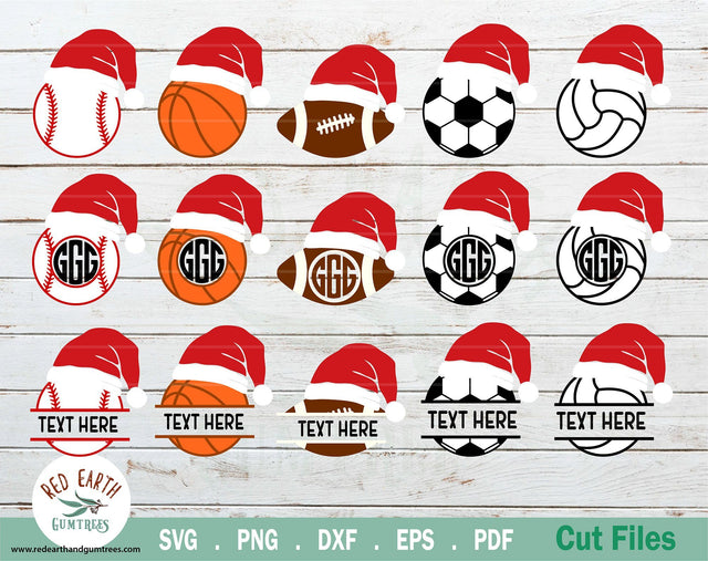 Christmas sports game balls bundle SVG,Santa hat balls SVG SVG Redearth and gumtrees 
