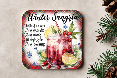 Christmas Square Coaster Bundle, Cocktail Recipe Sublimation Sublimation OrangeBrushStudio 