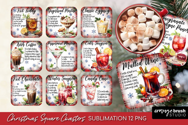 Christmas Square Coaster Bundle, Cocktail Recipe Sublimation Sublimation OrangeBrushStudio 