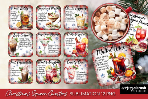 Christmas Square Coaster Bundle, Cocktail Recipe Sublimation Sublimation OrangeBrushStudio 