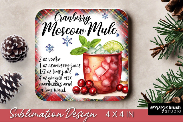 Christmas Square Coaster Sublimation, Cocktail Recipe Design Sublimation OrangeBrushStudio 