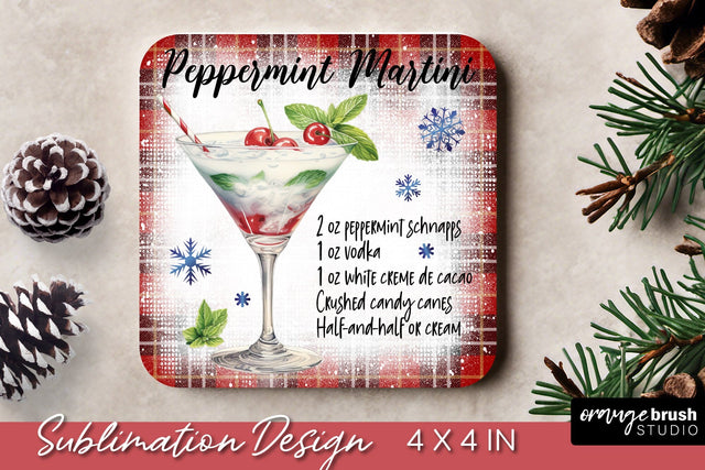 Christmas Square Coaster Sublimation, Cocktail Recipe Design Sublimation OrangeBrushStudio 