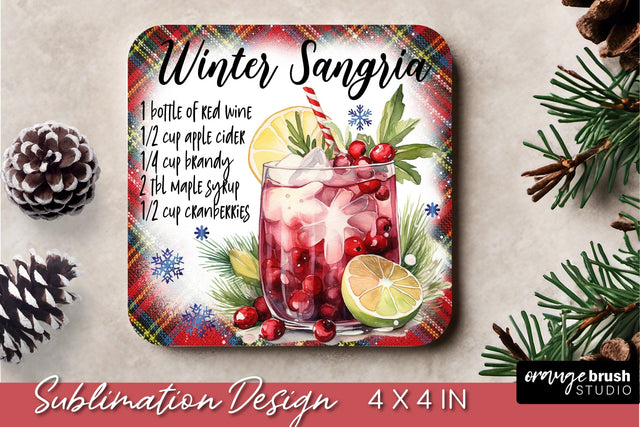 Christmas Square Coaster Sublimation, Cocktail Recipe Design Sublimation OrangeBrushStudio 