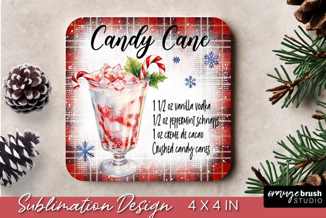 Christmas Square Coaster Sublimation, Cocktail Recipe Design Sublimation OrangeBrushStudio 