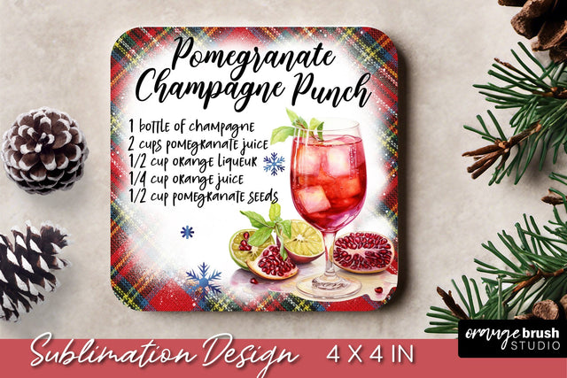 Christmas Square Coaster Sublimation | Cocktail Recipe Sublimation OrangeBrushStudio 