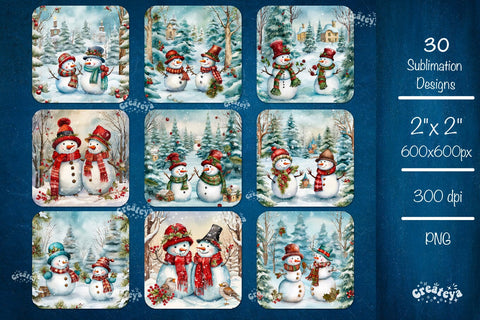 Christmas Square Keychain Bundle Keychain PNG Sublimation Bundle Santa Owl Snowman Baby Animal Watercolor Sublimation Createya Design 