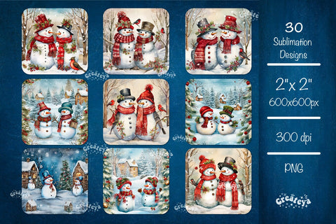 Christmas Square Keychain Bundle Keychain PNG Sublimation Bundle Santa Owl Snowman Baby Animal Watercolor Sublimation Createya Design 