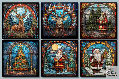 Christmas Stained Glass | Holiday Background Digital Pattern Fine Purple Elephant Creations 