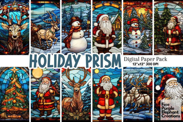 Christmas Stained Glass | Holiday Background Digital Pattern Fine Purple Elephant Creations 