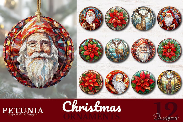 Christmas Stained Glass Ornaments Sublimation PNG Bundle Sublimation Petunia Digital Design 