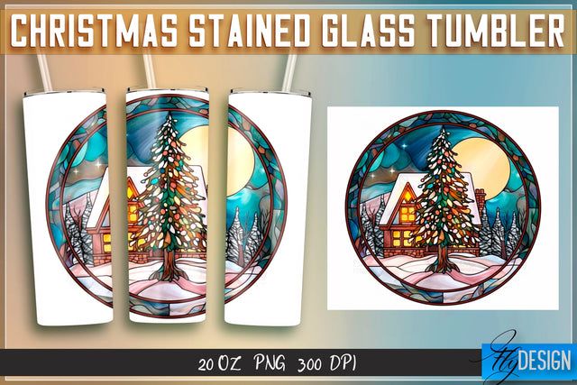 Christmas stained glass Tumblers Wrap 20 oz. Sublimation Fly Design 