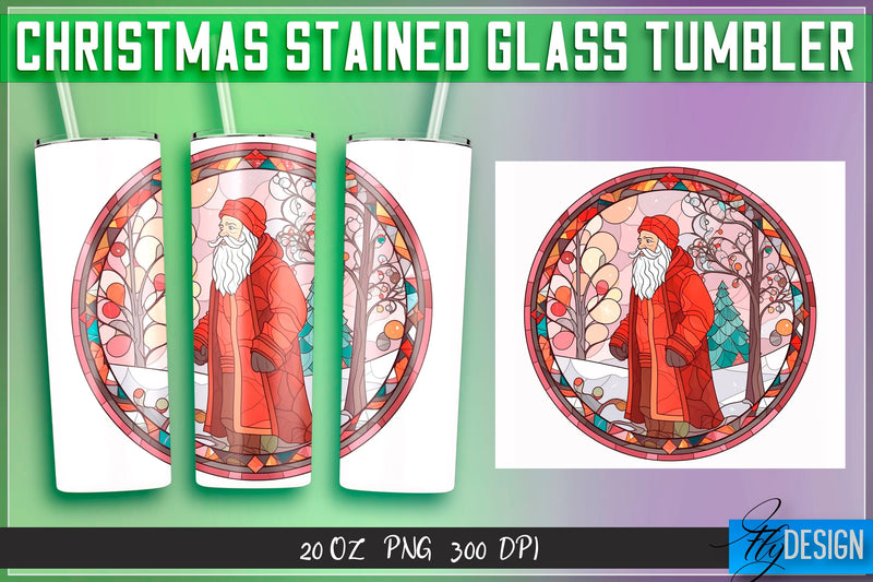 Christmas stained glass Tumblers Wrap 20 oz. Sublimation Fly Design 