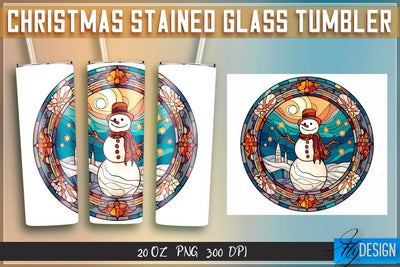 Christmas stained glass Tumblers Wrap 20 oz. Sublimation Fly Design 