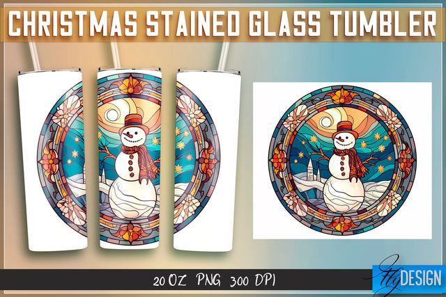 Christmas stained glass Tumblers Wrap 20 oz. Sublimation Fly Design 