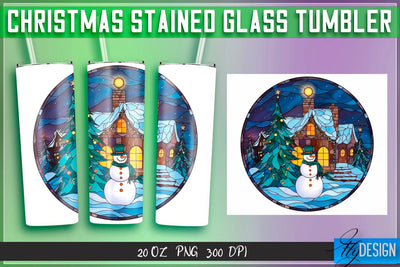Christmas stained glass Tumblers Wrap 20 oz. Sublimation Fly Design 