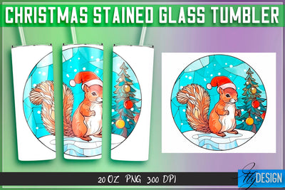 Christmas stained glass Tumblers Wrap 20 oz. Sublimation Fly Design 