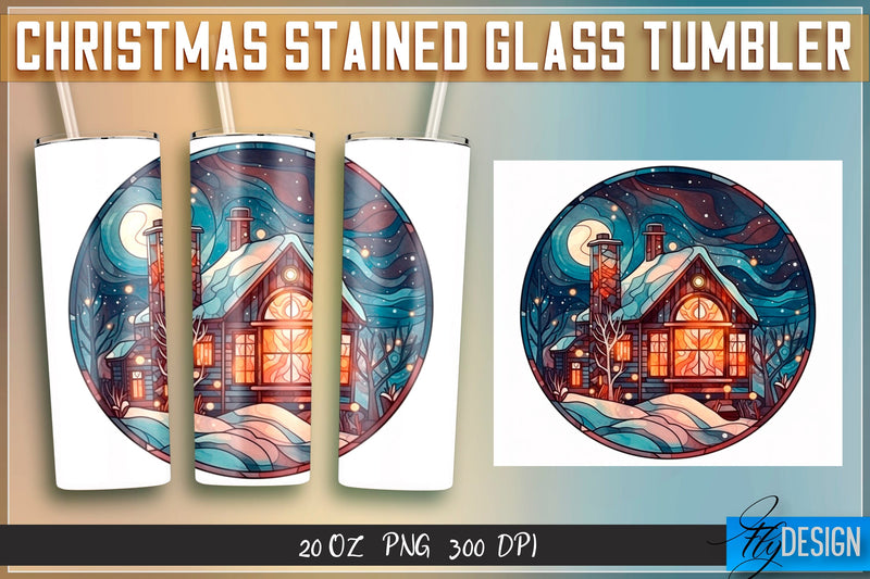 Christmas stained glass Tumblers Wrap 20 oz. Sublimation Fly Design 
