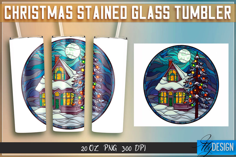Christmas stained glass Tumblers Wrap 20 oz. Sublimation Fly Design 