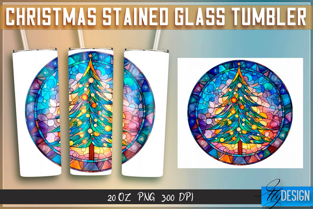 Christmas stained glass Tumblers Wrap 20 oz. Sublimation Fly Design 
