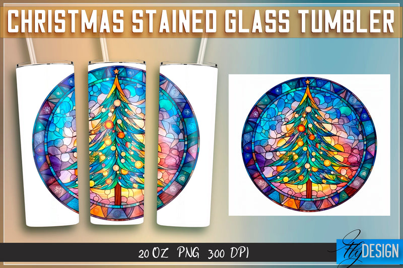 Christmas stained glass Tumblers Wrap 20 oz. Sublimation Fly Design 