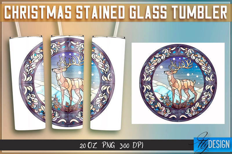 Christmas stained glass Tumblers Wrap 20 oz. Sublimation Fly Design 