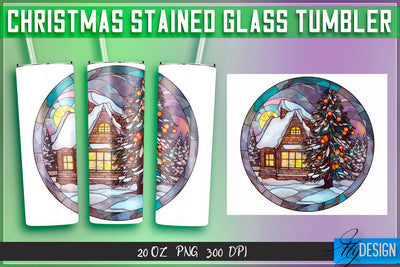 Christmas stained glass Tumblers Wrap 20 oz. Sublimation Fly Design 