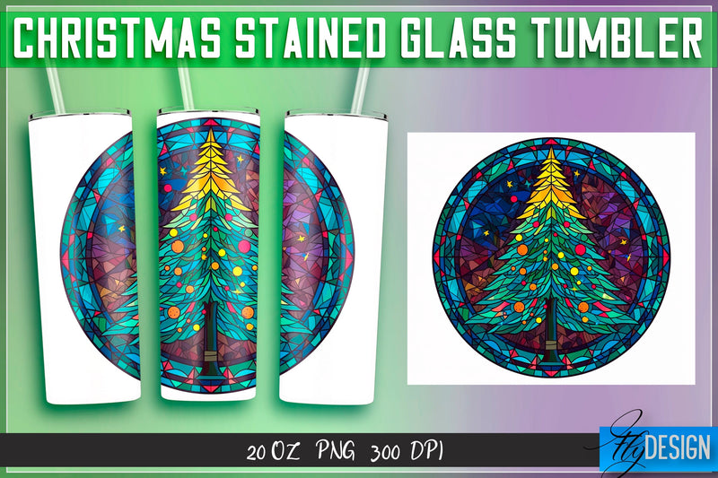 Christmas stained glass Tumblers Wrap 20 oz. Sublimation Fly Design 