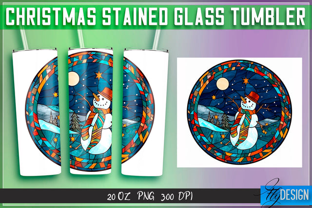 Christmas stained glass Tumblers Wrap 20 oz. Sublimation Fly Design 