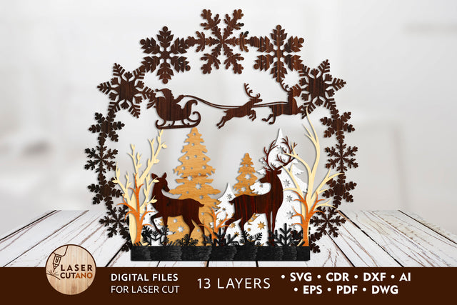 Christmas Stand Wood Multilayer Laser Cut Files, Mandala, 3D Designs, SVG's, Paper Cut Designs SVG LaserCutano 