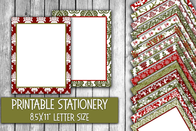 Christmas Stationery - Red and Green Christmas Damask Paper Sublimation Old Market 