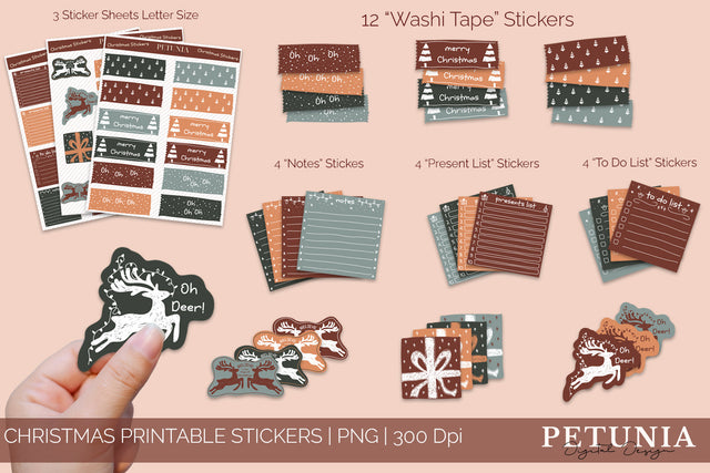 Christmas Sticker Bundle | Printable Planner Stickers Sublimation Petunia Digital Design 