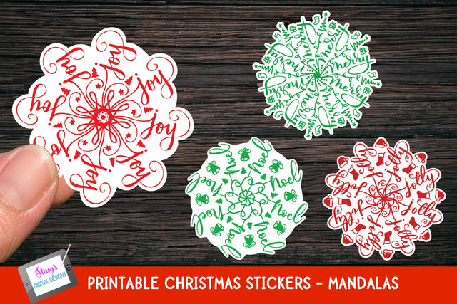 Christmas Stickers - 4 Christmas Mandala Stickers SVG Stacy's Digital Designs 