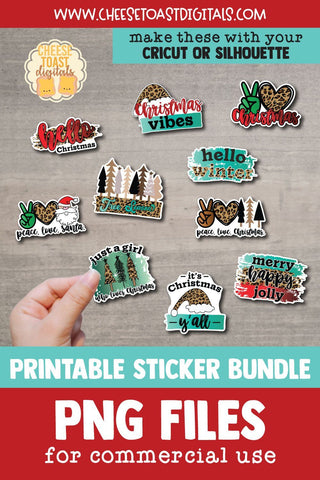 Christmas Stickers Bundle | 10 Holiday Printable Sticker Designs Sublimation Cheese Toast Digitals 