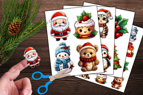 Christmas Stickers Bundle | Cute Christmas Animals Stickers Sublimation Designs by Ira 