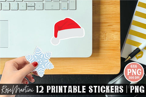 Christmas Stickers Bundle PNG Hand drawn Stickers Print Then Cut Winter Santa Stickers Sublimation RoseMartiniDesigns 