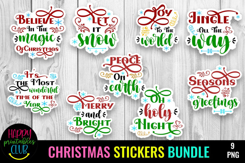 Christmas Stickers Bundle- Printable Christmas Stickers PNG - So Fontsy