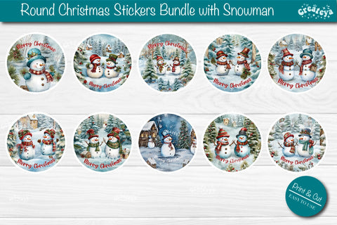 Christmas Stickers Bundle Sticker sheet Round stickers Printable Stickers Sublimation Createya Design 