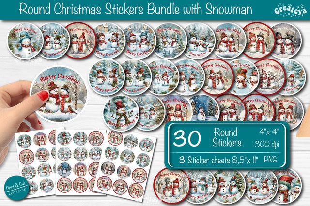 Christmas Stickers Bundle Sticker sheet Round stickers Printable Stickers Sublimation Createya Design 