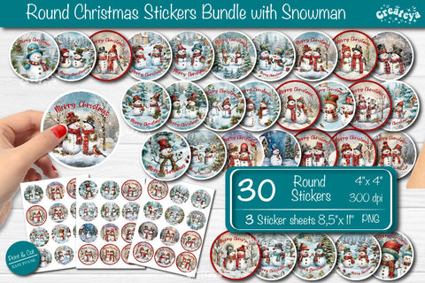 Christmas Stickers Bundle Sticker sheet Round stickers Printable Stickers Sublimation Createya Design 
